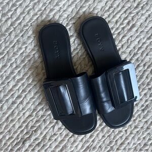 BOYY Oversized Buckle Black Leather Slide Sandals — Minimalist, EU 38